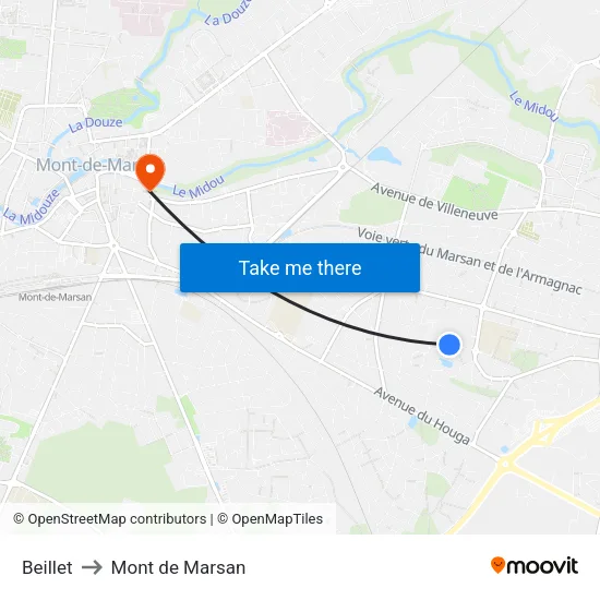 Beillet to Mont de Marsan map