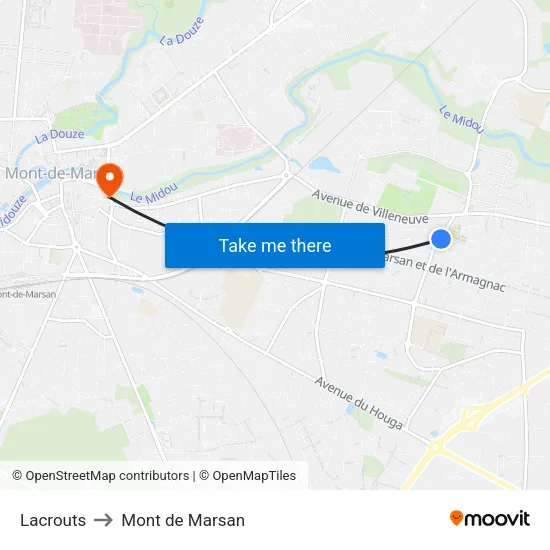 Lacrouts to Mont de Marsan map
