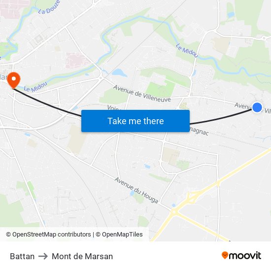 Battan to Mont de Marsan map