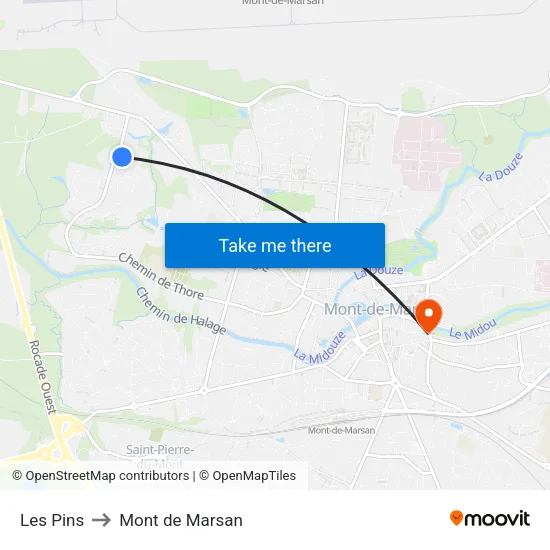 Les Pins to Mont de Marsan map