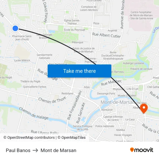 Paul Banos to Mont de Marsan map
