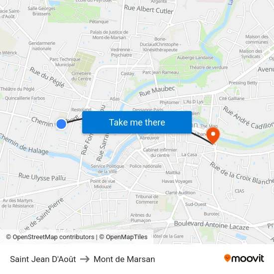 Saint Jean D'Août to Mont de Marsan map