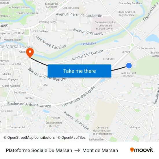 Plateforme Sociale Du Marsan to Mont de Marsan map