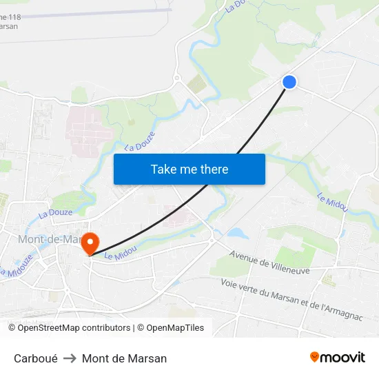 Carboué to Mont de Marsan map