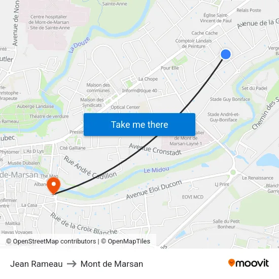 Jean Rameau to Mont de Marsan map