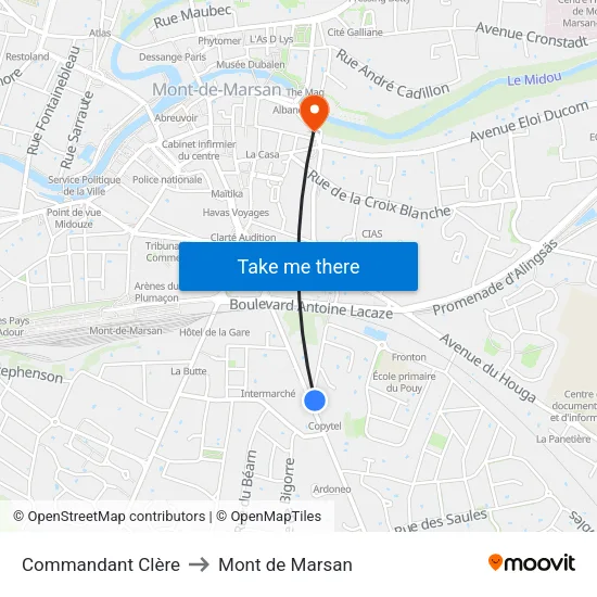 Commandant Clère to Mont de Marsan map