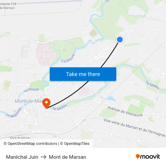 Maréchal Juin to Mont de Marsan map