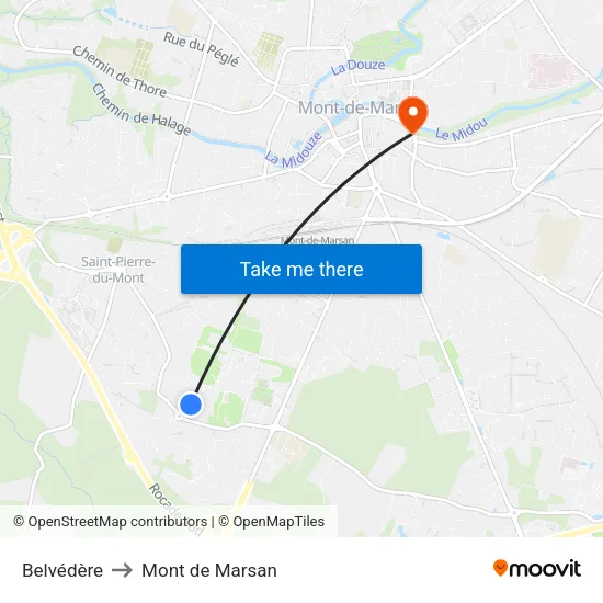 Belvédère to Mont de Marsan map
