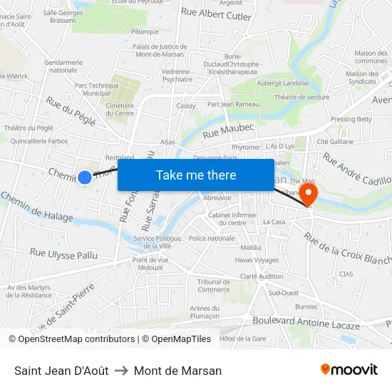 Saint Jean D'Août to Mont de Marsan map