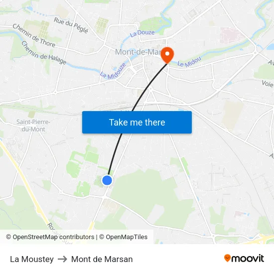 La Moustey to Mont de Marsan map
