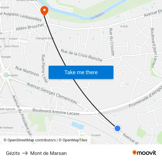 Gézits to Mont de Marsan map