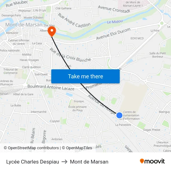 Lycée Charles Despiau to Mont de Marsan map