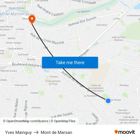Yves Mainguy to Mont de Marsan map