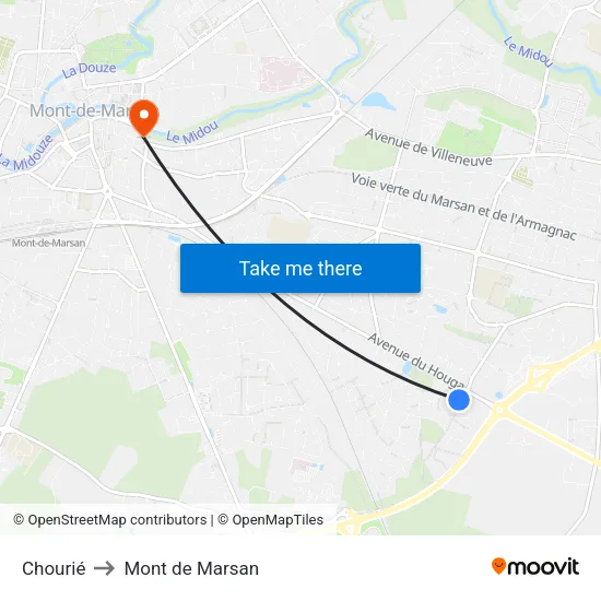 Chourié to Mont de Marsan map