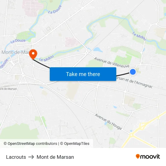 Lacrouts to Mont de Marsan map