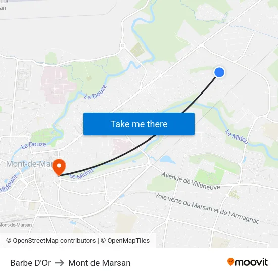Barbe D'Or to Mont de Marsan map