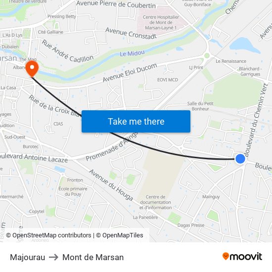 Majourau to Mont de Marsan map