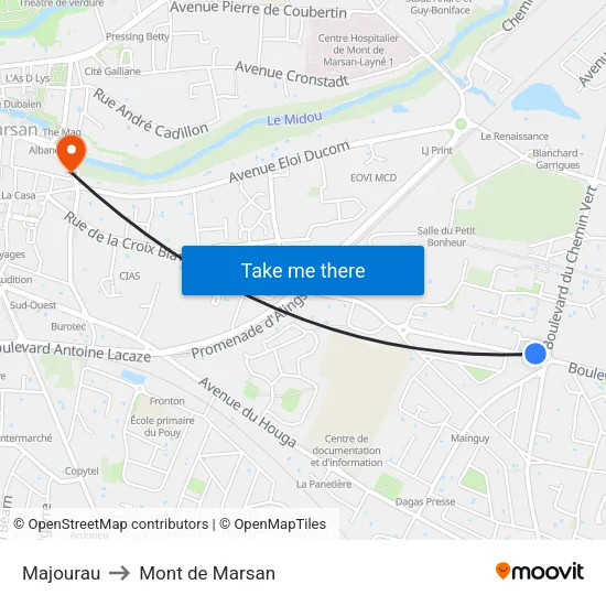 Majourau to Mont de Marsan map
