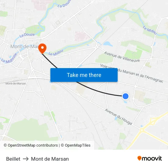 Beillet to Mont de Marsan map