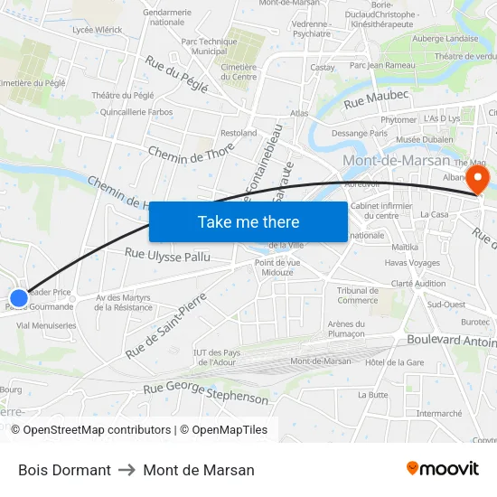 Bois Dormant to Mont de Marsan map