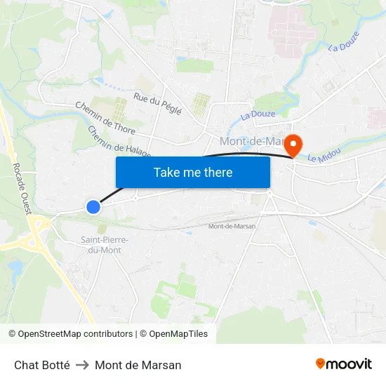 Chat Botté to Mont de Marsan map