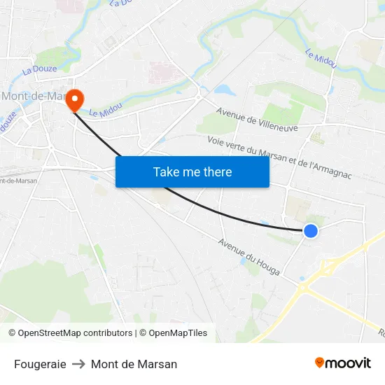 Fougeraie to Mont de Marsan map