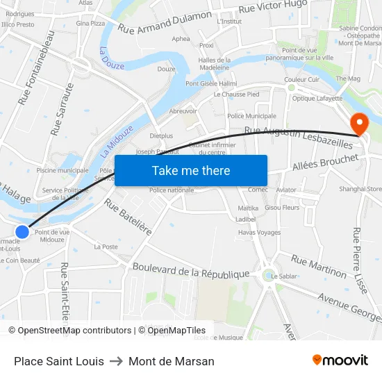 Place Saint Louis to Mont de Marsan map