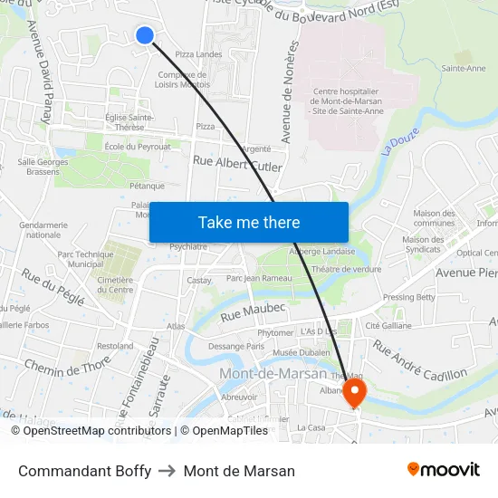 Commandant Boffy to Mont de Marsan map