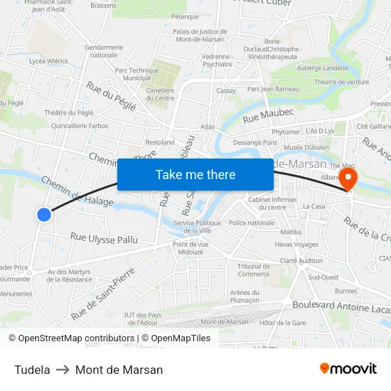 Tudela to Mont de Marsan map
