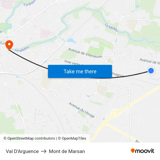 Val D'Arguence to Mont de Marsan map