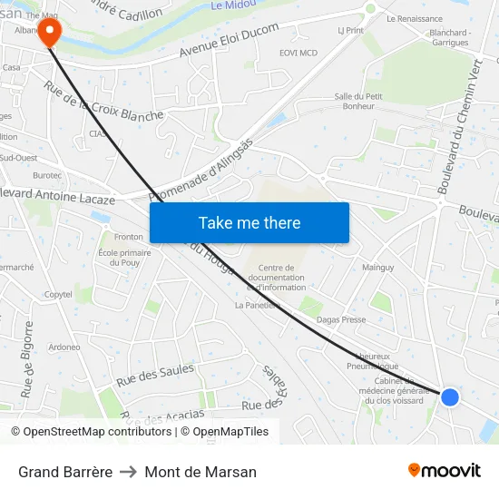 Grand Barrère to Mont de Marsan map