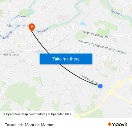 Tartas to Mont de Marsan map