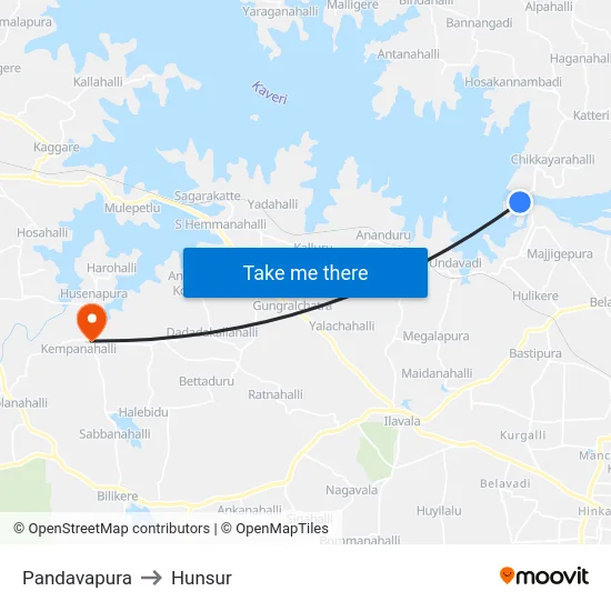 Pandavapura to Hunsur map