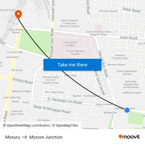 Mysuru to Mysore Junction map
