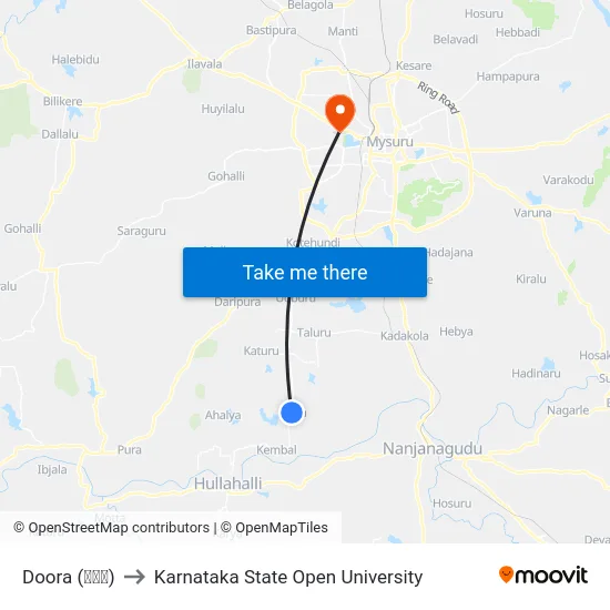 Doora (ದೂರ) to Karnataka State Open University map