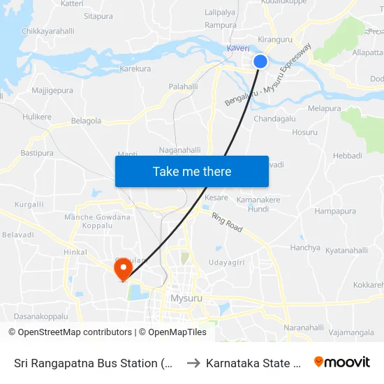 Sri Rangapatna Bus Station (ಶ್ರೀರಂಗಪಟ್ಟಣ ಬಸ್ ನಿಲ್ದಾಣ) to Karnataka State Open University map