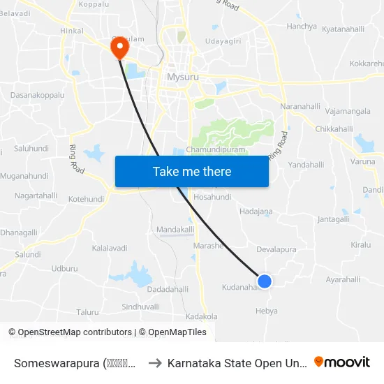 सोमेश्वरपुरा to कर्नाटक राज्य मुक्त विश्वविद्यालय map