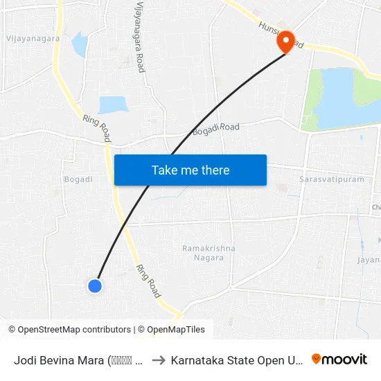 Jodi Bevina Mara (ಜೋಡಿ ಬೇವಿನ ಮರ) to Karnataka State Open University map