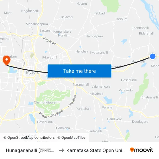 Hunaganahalli (ಹುನಗನಹಳ್ಳಿ) to Karnataka State Open University map