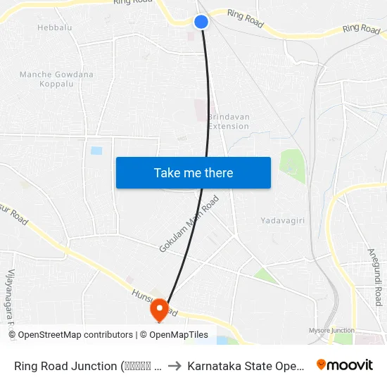 Ring Road Junction (ರಿಂಗ್ ರೋಡ್ ಜಂಕ್ಷನ್) to Karnataka State Open University map