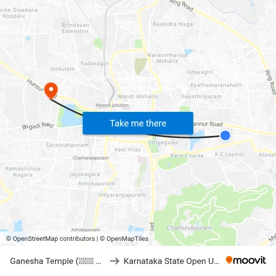 Ganesha Temple (ಗಣೇಶ ದೇವಸ್ಥಾನ) to Karnataka State Open University map