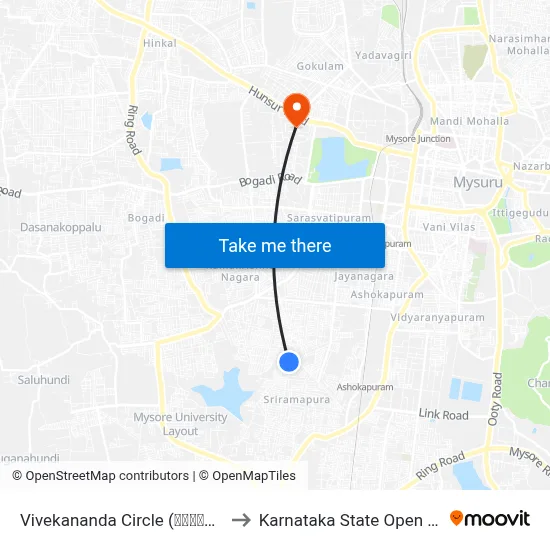 Vivekananda Circle (ವಿವೇಕಾನಂದ ವೃತ್ತ) to Karnataka State Open University map