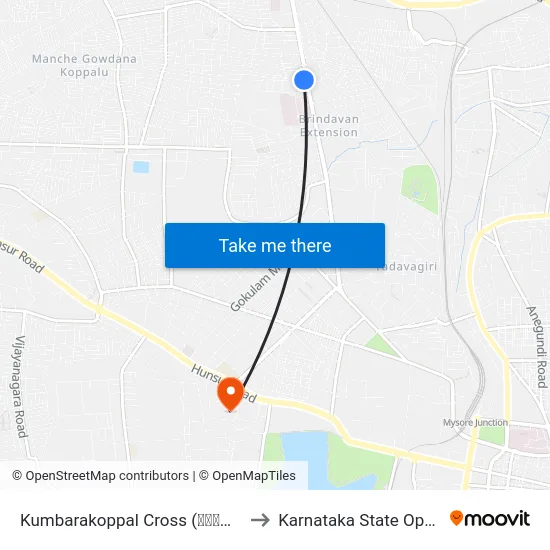 Kumbarakoppal Cross (ಕುಂಬಾರಕೊಪ್ಪಲು ಕ್ರಾಸ್) to Karnataka State Open University map