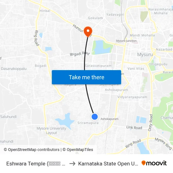 Eshwara Temple (ಈಶ್ವರ ದೇವಸ್ಥಾನ) to Karnataka State Open University map