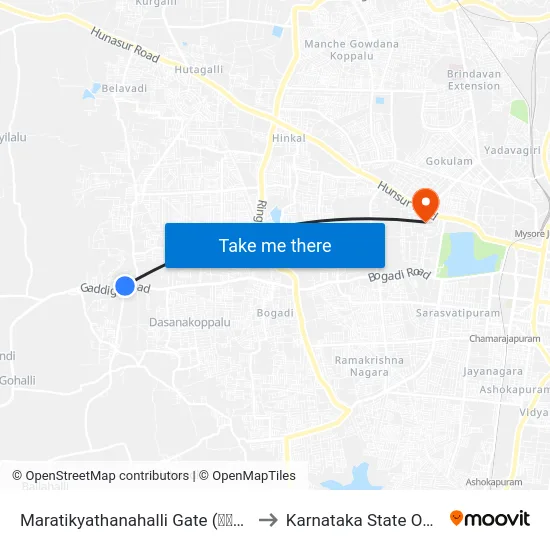 Maratikyathanahalli Gate (ಮಾರತಿಕ್ಯಾತನಹಳ್ಳಿ ಗೇಟ್) to Karnataka State Open University map