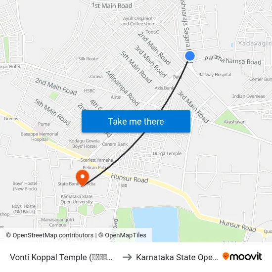 Vonti Koppal Temple (ವಂಟಿಕೊಪ್ಪಲ್ ದೇವಸ್ಥಾನ) to Karnataka State Open University map