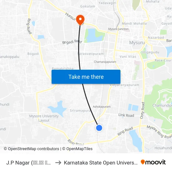 J.P Nagar (ಜೆ.ಪಿ ನಗರ) to Karnataka State Open University map