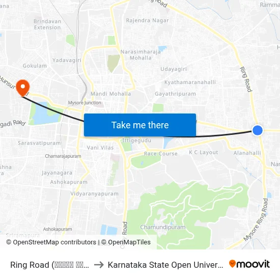 Ring Road (ರಿಂಗ್‌ ರೋಡ್) to Karnataka State Open University map