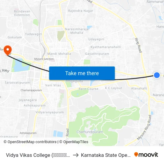 Vidya Vikas College (ವಿದ್ಯಾ ವಿಕಾಸ್‌ ಕಾಲೇಜು) to Karnataka State Open University map