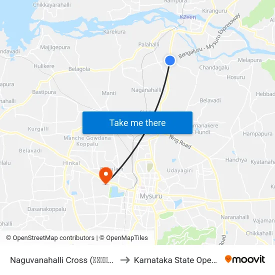 Naguvanahalli Cross (ನಗುವನಹಳ್ಳಿ ಕ್ರಾಸ್) to Karnataka State Open University map